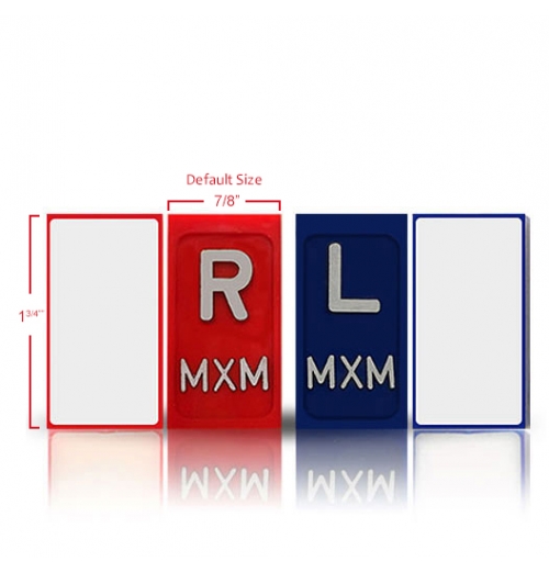 1 3/4" One Sided Self Adhesive XRay Markers With Initials, Classic Red & Blue